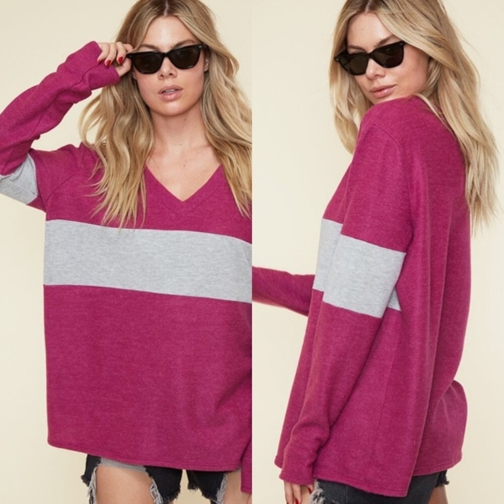 HP 🎉 Cozy Brushed Knit Magenta Colorblock Tunic